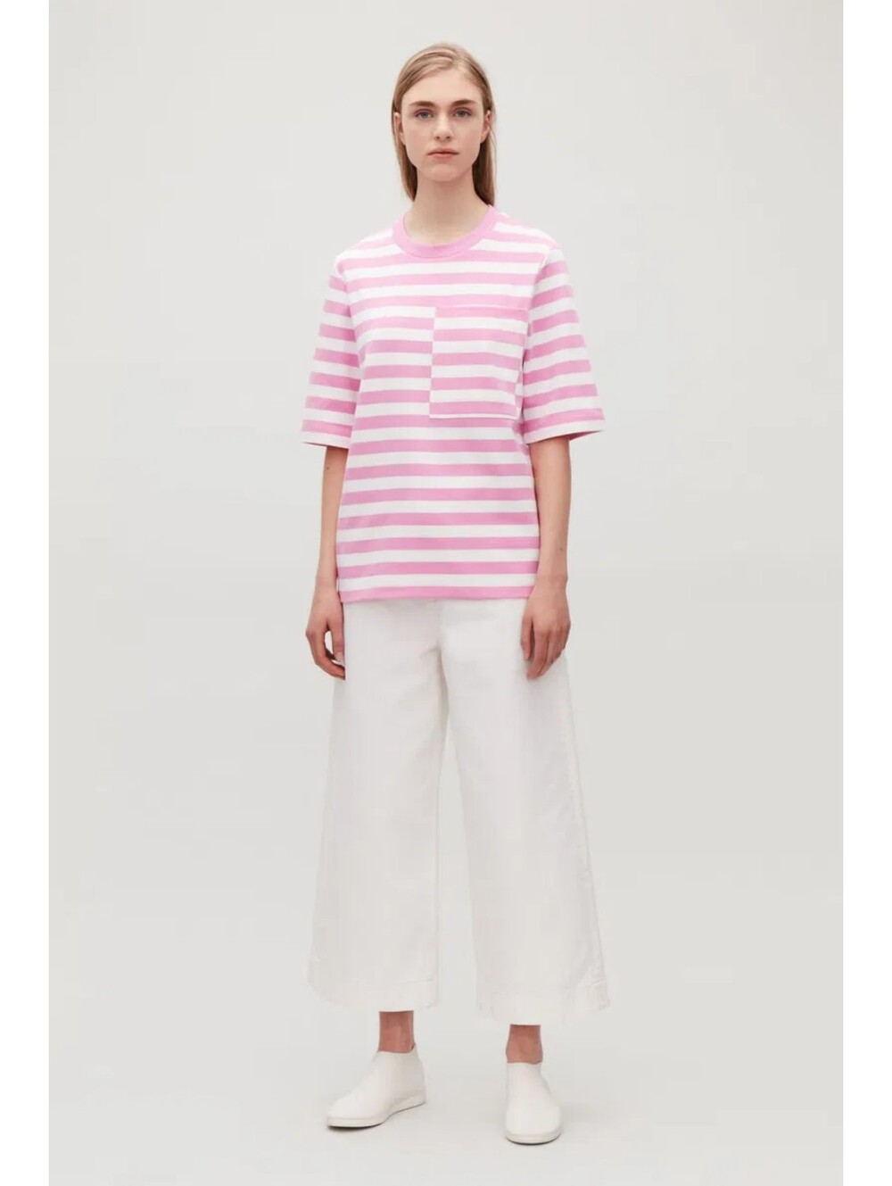 COS Cotton Boxy T-Shirt Striped Size X-Small